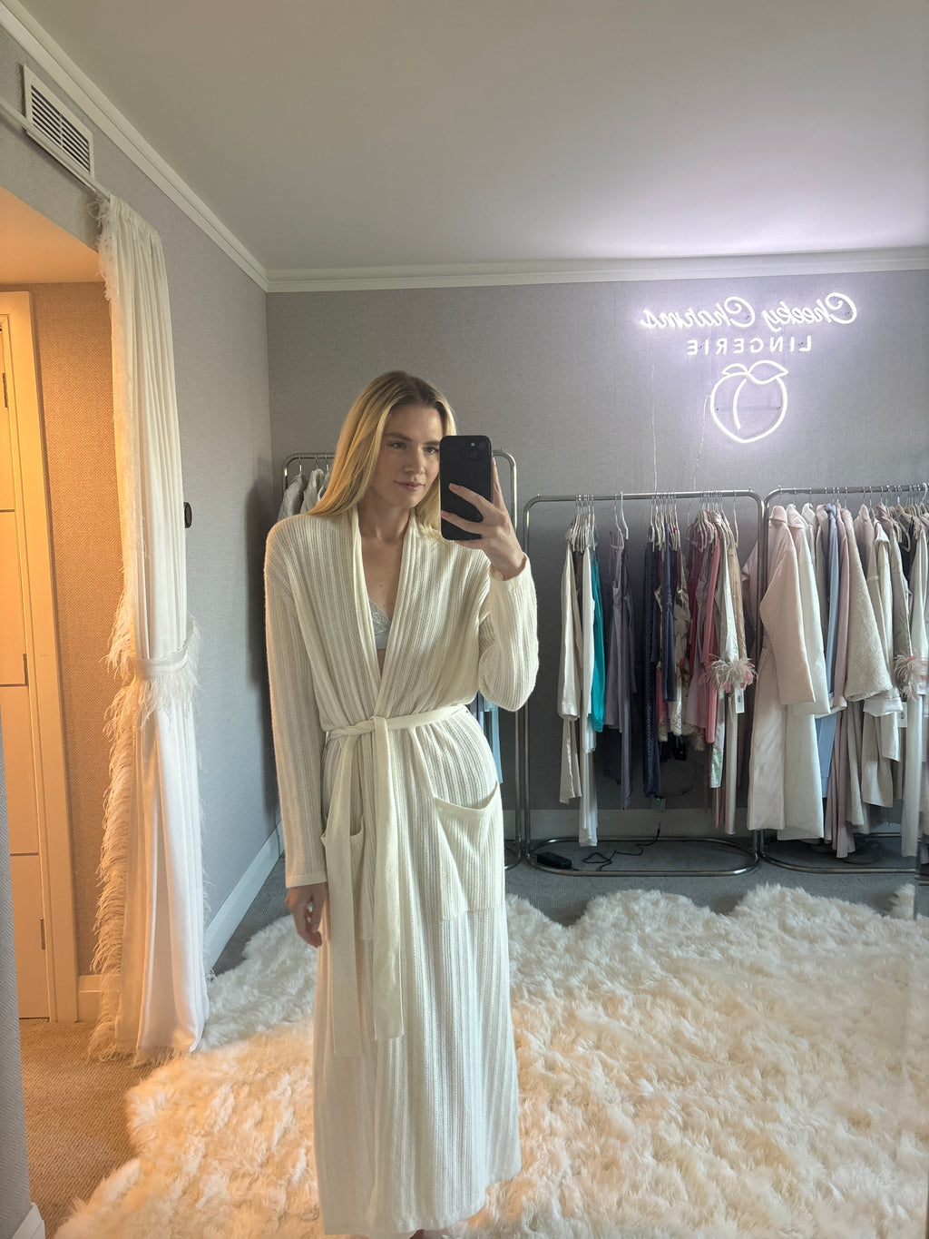 Cashmere Long Wrap Robe Chevron Texture Robe Snow White