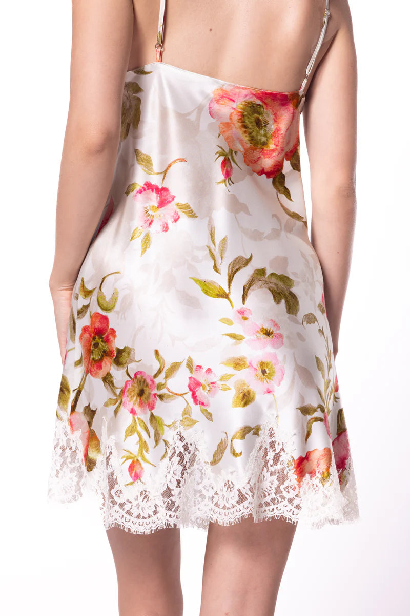 Printed Chemise with Lace Trim