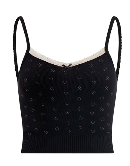 Black Hearts Pointelle Liz Crop Camisole