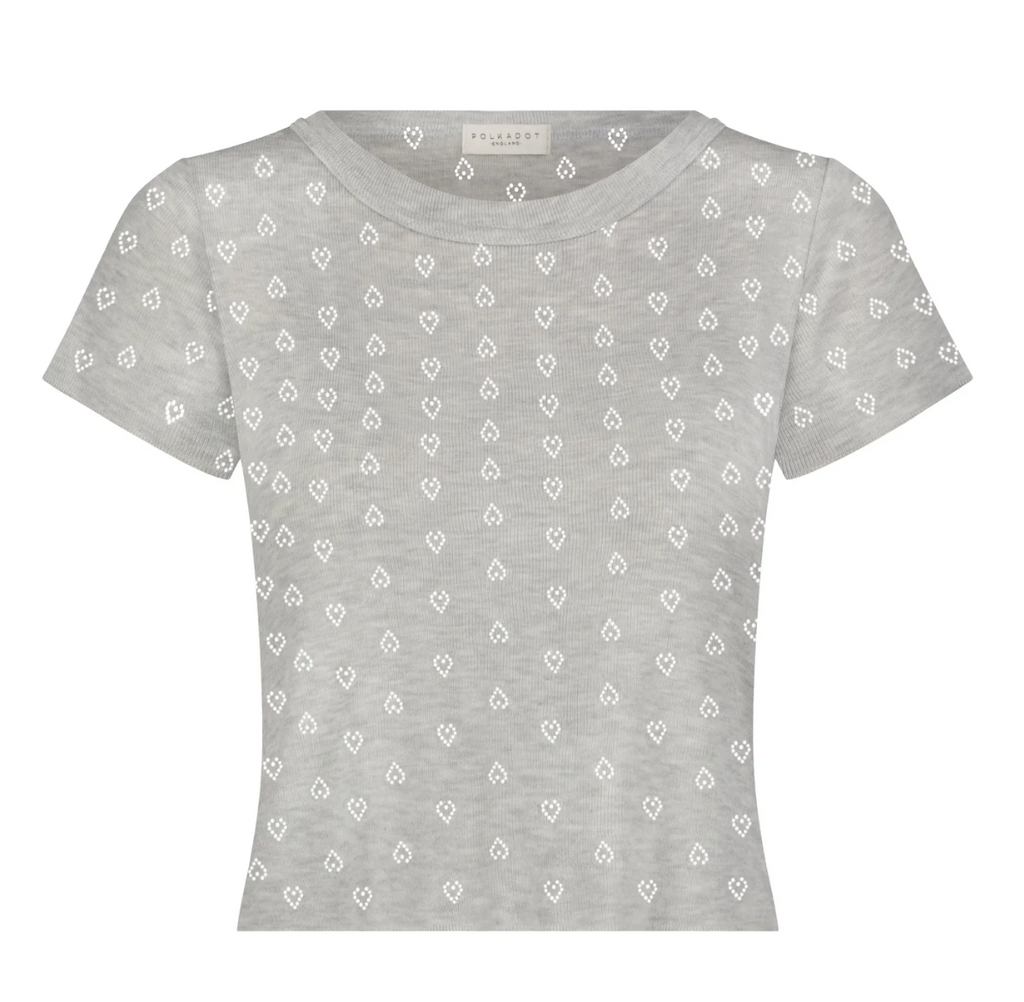 Heather Grey Hearts Pointelle Baby Crop Tee